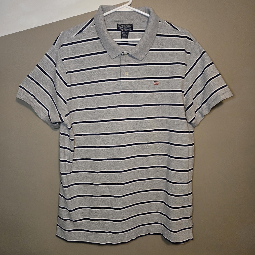 Vintage Polo Jeans Co. Ralph Lauren Men's Striped Polo Shirt XXL Gray Navy Y2K